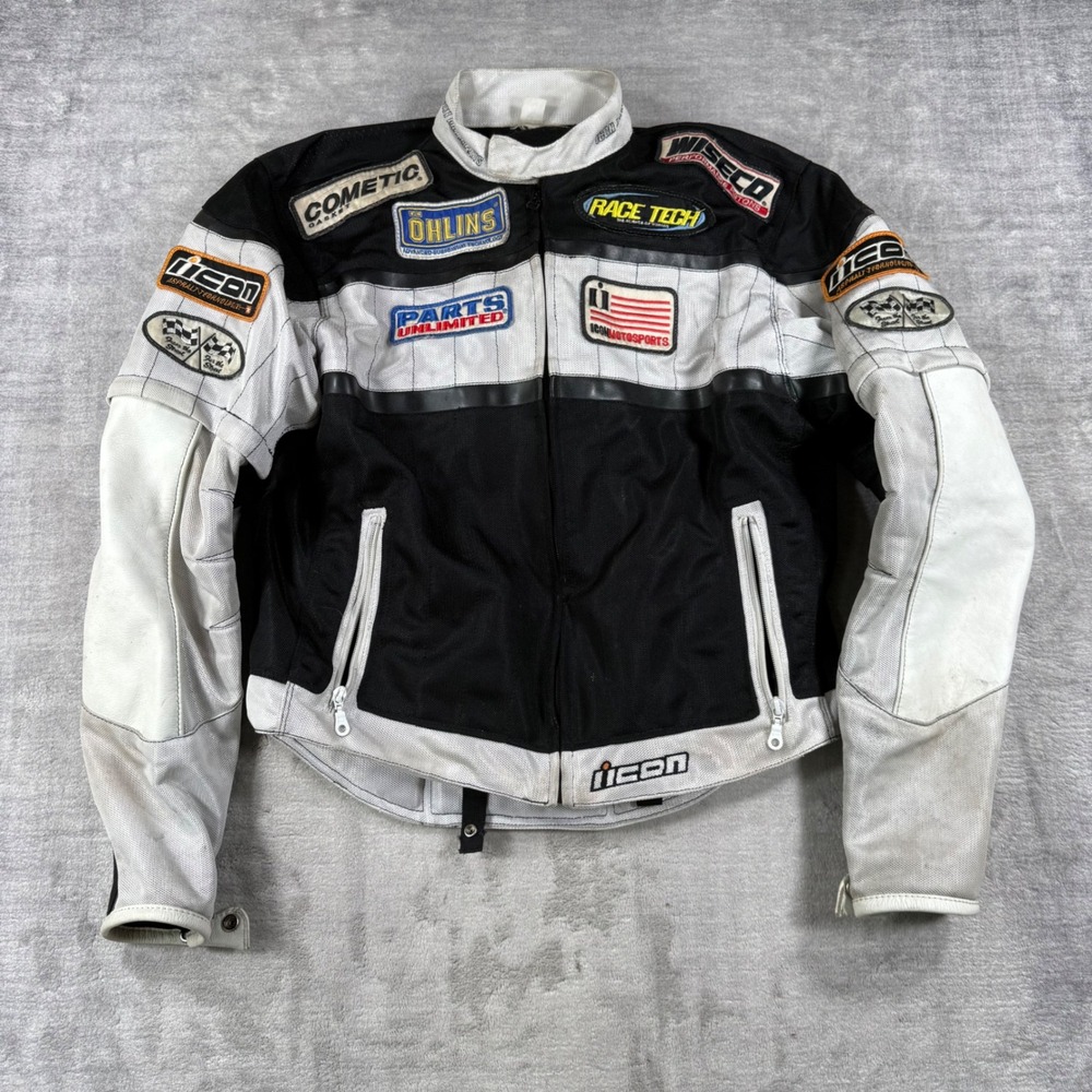 Icon Tarmac Jacket Mens Large Black Motorcycle Mesh Racing Patch Biker Coat